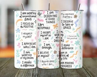 Positive Vibes Affirmation  20oz Skinny Tumbler Sublimation Design, Digital Download PNG,  Self-love Tumbler Wrap