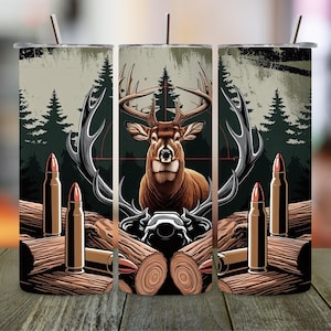 Deer Hunting Tumbler, Forest Animal PNG, 20oz Skinny Sublimation Design, Rustic Tumbler for Men, Seamless Straight Digital Download