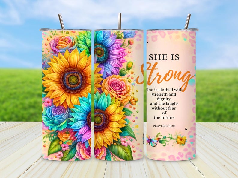 Proverbs 31:25 Tumbler Wrap PNG, Floral Bible Verse Design (digital ...