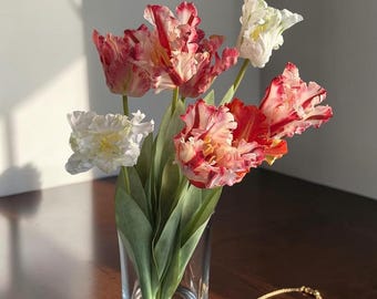 Parrot Tulip Artificial Flower Stem, Real Touch Tulip Bouquet, Faux Silk Flowers For Wedding & Home Decor