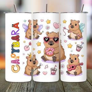 Capybara Fairy Tumbler Wrap PNG , Cute 20oz Skinny Sublimation Design with Cartoon Capybaras , Whimsical Digital Download Gift