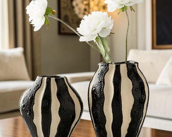 Black White Striped Ceramic Vase, Modern Decorative Vase Without Flowers, Minimalist Home Decor Gift
