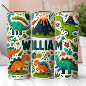 Benutzerdefinierte Dinosaurier Tumbler Design, personalisierte Name 20 Unzen Skinny Tumbler Wrap PNG, Sublimation Design, digitaler Download, Geburtstagsgeschenk, Kinder