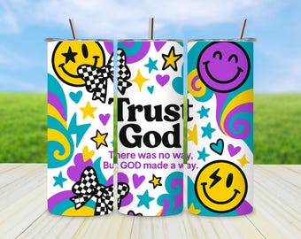 Christian Tumbler Wrap: Retro Trust God Design (Digital Download)