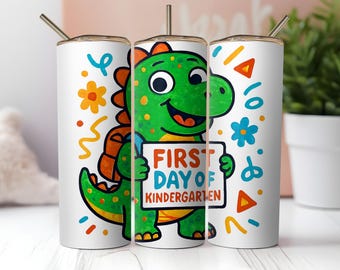 Dinosaur Kindergarten Tumbler Wrap PNG: 20oz Skinny Sublimation Design (Digital Download)