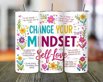 Self-Love Floral Tumbler Wrap: Affirmation PNG (Digital Download 20oz Tumbler Design 9.3x8.2in