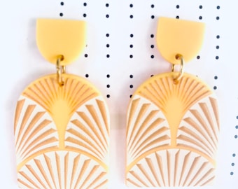 Art Deco Yellow Acrylic Earrings, Simple Earrings