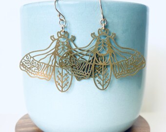 Butterfly/Moth Earrings, Brass, Simple Earrings