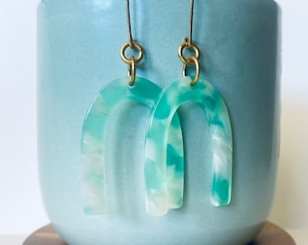 Teal Acrylic Earrings, Simple Earrings