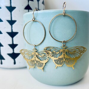 Butterfly Hoops, Brass Earrings