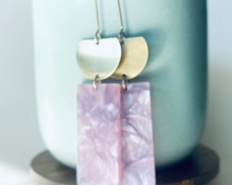 Purple Acrylic Earrings, Simple Brass Earrings