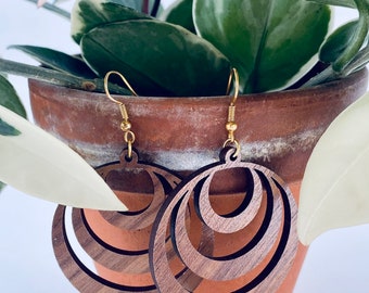 Boho Earrings, Wooden Half Bullseye