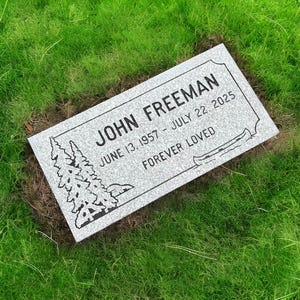 Granite Memorial Grave Marker | Headstone | Cemetery Monument | Carved Stone Memorial | Flat Grave Marker | Nature Memorial