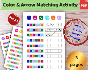 Visual Coding Activity for Kids, Arrow and Color Matching Game, Attention and Focus Worksheets, Autism and Special Needs Friendly, PDF