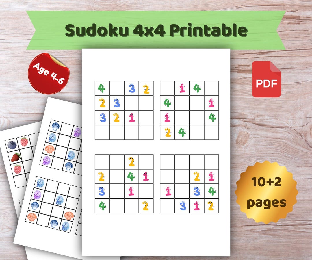 4x4 Sudoku Printable for Kids, Preschool Logic Game, Montessori