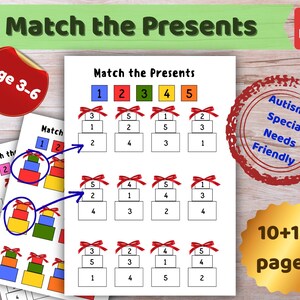 Color Coding Presents Workbook, Gift Matching Logic Game, Visual Sequencing Patterns, Autism and Special Needs Friendly Busy Binder, PDF