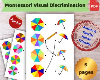 Visuell diskrimineringsövningsblad, Montessori-matchningsspel, Aktivitet för uppmärksamhet på detaljer, Läromedel för autism, Visuell perception för småbarn