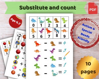Subdition Mathe-Arbeitsblätter für Kinder, Farbe zur Kodierung, Mustererkennungsaufgabe, Frühe mathematische Logik PDF, 10 Seiten