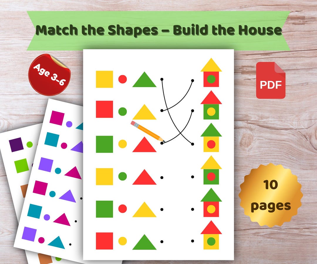 Matching Building Game Match the Shapes – Build the House! | Logic & Matching Worksheets for ...