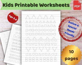 Pre-Writing Practice Sheets for Kids | 10 Tracing Worksheets | Fine Motor Skills, Handwriting Readiness, Preschool Activities