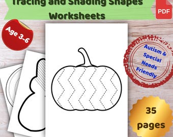 Tracing and Shading Shapes Worksheets for Kids | Fine Motor Skills Activities | Preschool and Kindergarten Printable