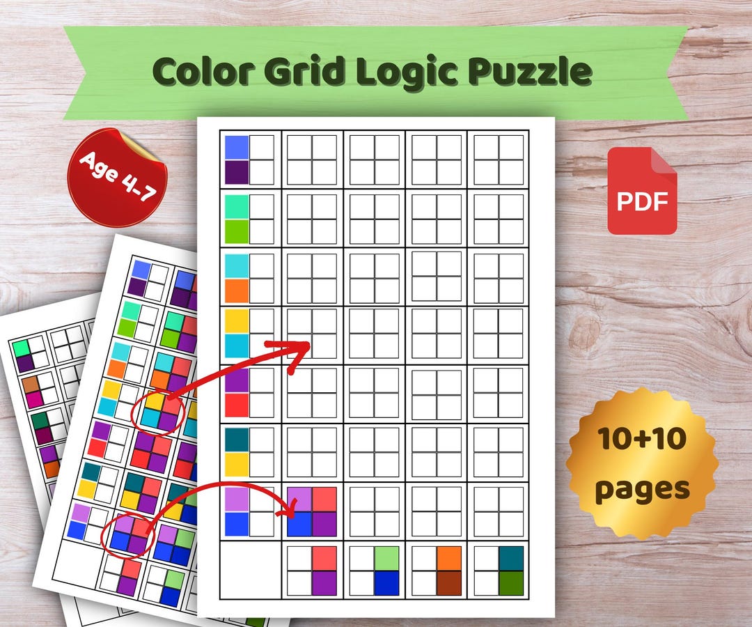 Matching Grid Example Color Grid Logic Puzzle for Kids. Cut and Match Squares - Etsy