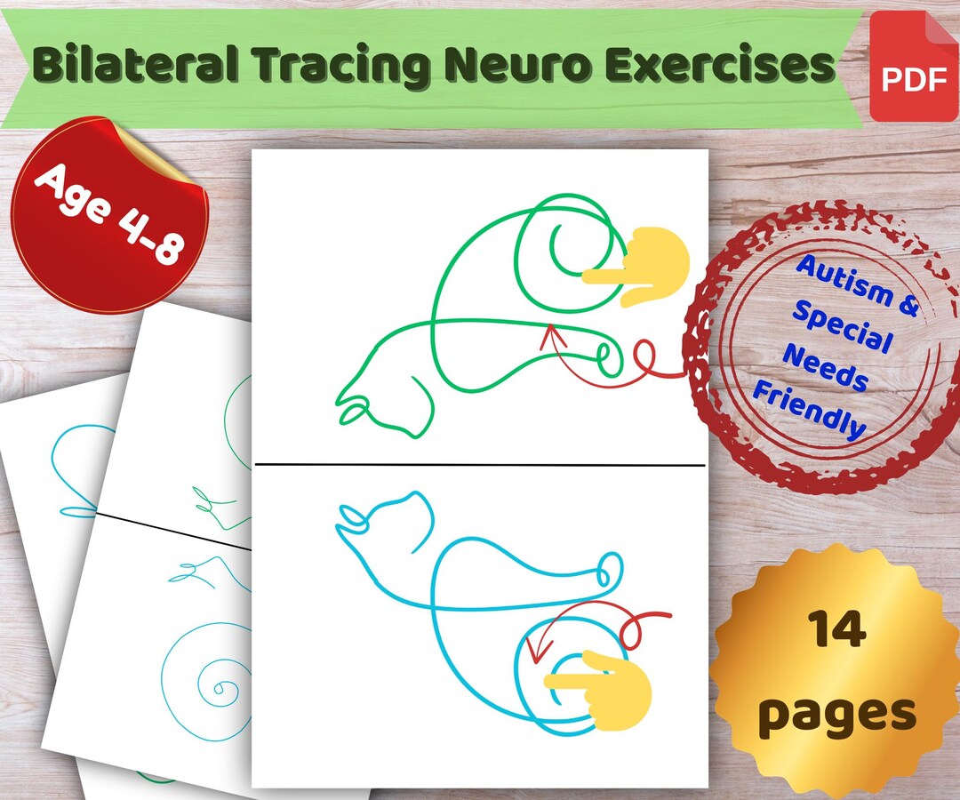 Bilateral Tracing Neuro Exercises, Brain Integration Worksheets, Two ...