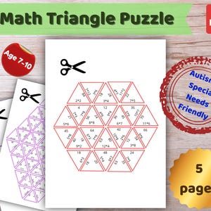 Wiskundige driehoekspuzzel voor kinderen, geometrie-matchingspel, activiteit fijne motoriek, Montessorilogica afdrukbaar, wiskunde voor speciale behoeften, pdf