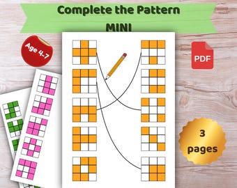 Printable Logic Game “Complete the Pattern” – Shape Matching Worksheets for Kids – 3 Pages PDF