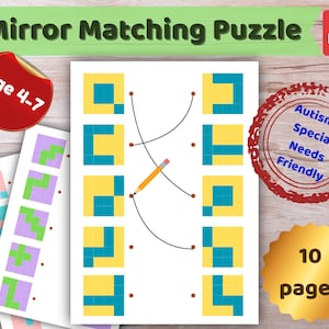 Mirror Matching Puzzle Workbook, Mental Rotation Spatial Logic, Mirror Symmetry Geometry Games, Autism and Special Needs Friendly, Printable