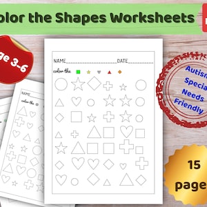Shape Recognition Visual Search Workbook, Color by Code Geometry Worksheets, Fine Motor Focus Activity, Autism Friendly SPED Pack, PDF