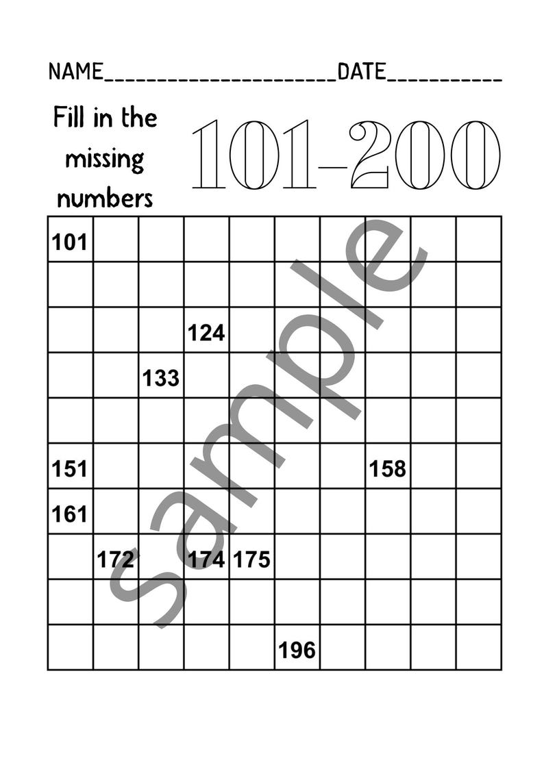 Missing Numbers 1-1000 Worksheets: Kindergarten Math Practice. PDF ...