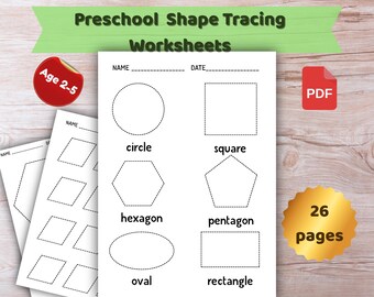 Preschool Shape Tracing Worksheets | 26 Pages Printable Shapes for Kids | Toddler and Kindergarten Activities PDF