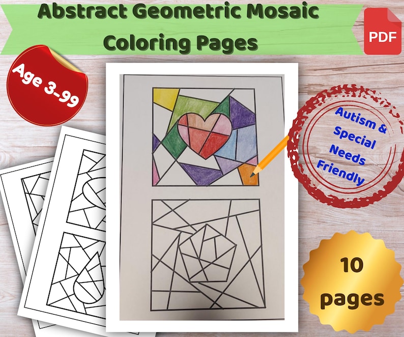 Abstract Geometric Mosaic Coloring Pages, Stained Glass Geometry Book ...