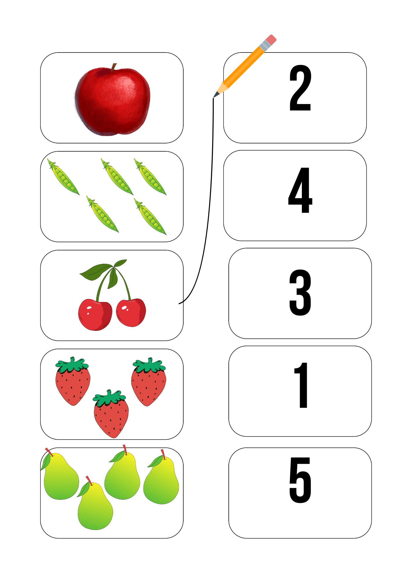 Early Math Counting Count and Match Numbers 1-10, Early Math Counting Activity, Fruit ...