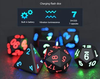 AA44M Electronic Luminous Dice Set | USB Rechargeable Glowing Polyhedral Dice for DND & RPG Tabletop Games, Dnd Dice Set, Custom Dnd Dice,