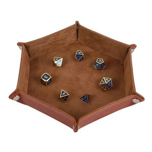 Rolling Folding Hexagon Dice Game Storage Tray PU Leather Velvet Mat Holder Double Sided Thick, Tray RPG Dice Tray D&D Gift For Gamer Dice
