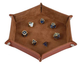 Rolling Folding Hexagon Dice Game Storage Tray PU Leather Velvet Mat Holder Double Sided Thick, Tray RPG Dice Tray D&D Gift For Gamer Dice