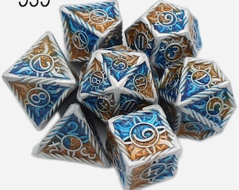 Style Metal Dice 7 Pcs Galaxy D&D, Metal DND Dice, Polyhedral Dice Set, Green Liquid Core Dice Set for Magic Game, DND Dice Set Gift