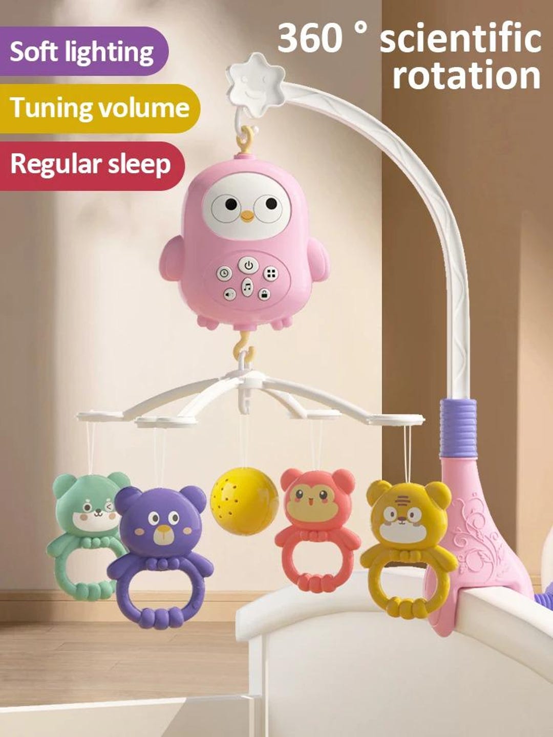 Baby Music Rotating Bed Bell Toy Cute Owl Shape Modern Baby Hanging ...