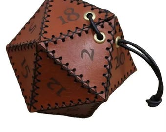 Leather D20 Dice Bag, Polyhedral Dice Pouch Portable Drawstring Bag for RPG, Game, DND Dice Bag, Dice Tower, Dnd, Role Playing, Custom DnD