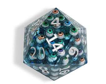 80mm / 95mm Oversized D20 Resin Dice – Eyeball, Dragon Eye, Skull Liquid Core Dice Set, Sharp Edge Polyhedral RPG Dice for Tabletop Games