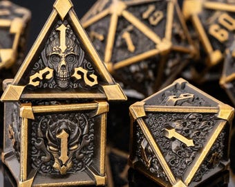 DnD Schädel & Drachen-Metallwürfel-Set, Sharp Edge Polyedrische Würfel für Tabletop Fantasy RPG, Metall-Rollenspielwürfel Set, benutzerdefinierte DnD-Würfel