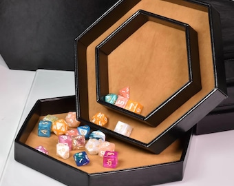 Vassoio per dadi e scatola per dadi 2 in 1 per giochi di ruolo - Vassoio per dadi esagonali, custodia per dadi in pelle PU, contenitore per dadi da tavolo, regalo per giocatori di giochi di ruolo