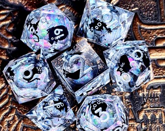 7PCS Blue Liquid Core Dice Set | Glitter Sand Polyhedral Resin Dice for DND, RPG & Tabletop Games, Gift for her, Dnd Dice Set, Dnd Dice Tray