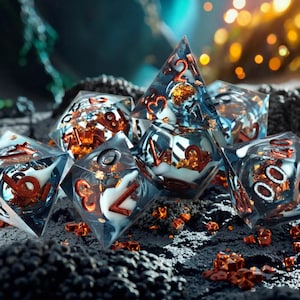 MINI PLANET New Design Pre-sale Dice – 3D Skull Dragon Sticker Polyhedral Sharp Edge Resin Dice Set, Fantasy RPG Dice Set