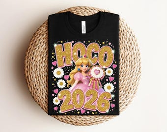 Prinzessin Peach Homecoming-Shirt, T-Shirt mit rosa Kleid und Krone, Glitzer-Shirt mit Gänseblümchen-Print, Prinzessin Peach Homecoming-Shirt, Super Mario-Shirt, Homecoming-Shirt 2026