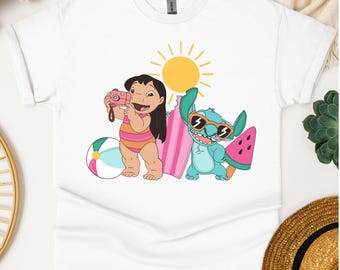 Zomer-T-shirt Lilo en Stitch, Disney-shirt, leuk Disney-shirt, Summer Fun shirt, Stitch T-shirt, strandshirt, vakantieshirt, tropisch shirt