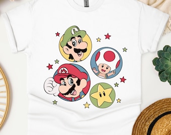 Koszulka rodzinna Super Mario, Koszulka z postacią Super Mario, Koszulka urodzinowa Super Mario, Koszulka imprezowa Mario i przyjaciele, Bluza z kapturem Super Mario