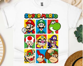 Koszulka rodzinna Super Mario, Koszulka z postacią Super Mario, Koszulka urodzinowa Super Mario, Koszulka imprezowa Mario i przyjaciele, Personalizowana koszulka Mario